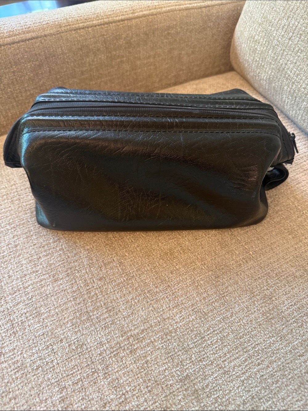New VINTAGE Dopp Kit Black Genuine Leather Toiletries Travel Bag